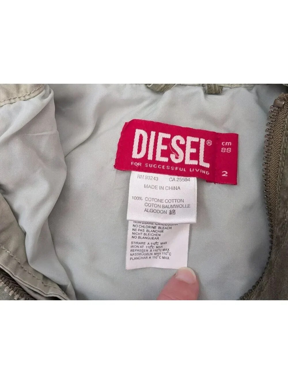 Diesel Boys 2T Hooded Cotton Ripstop in Olive Army Green Indie Designer Motocore